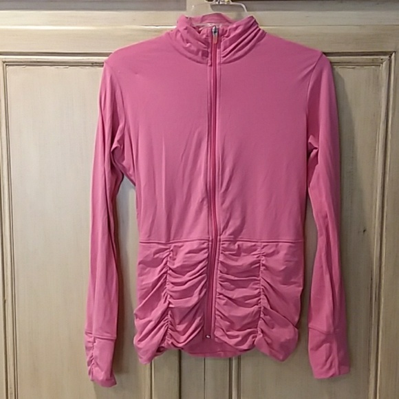 Lucy small pink zip-up workout jacket with ruching - Picture 1 of 7